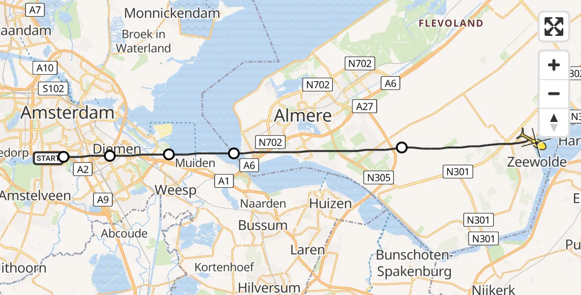 Routekaart van de vlucht: Lifeliner 1 naar Zeewolde