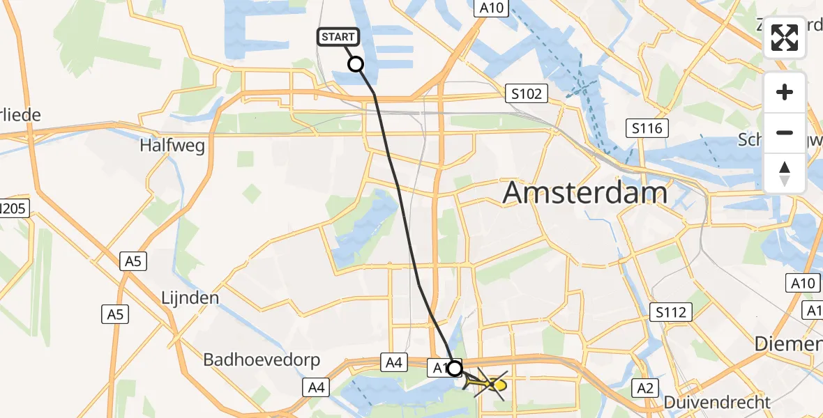 Routekaart van de vlucht: Lifeliner 1 naar VU Medisch Centrum Amsterdam