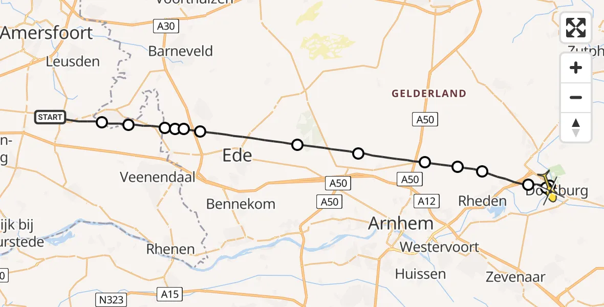 Routekaart van de vlucht: Lifeliner 3 naar Doesburg