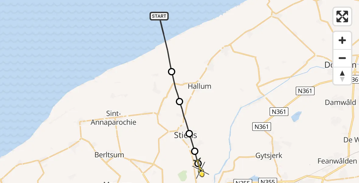 Routekaart van de vlucht: Ambulanceheli naar Jelsum