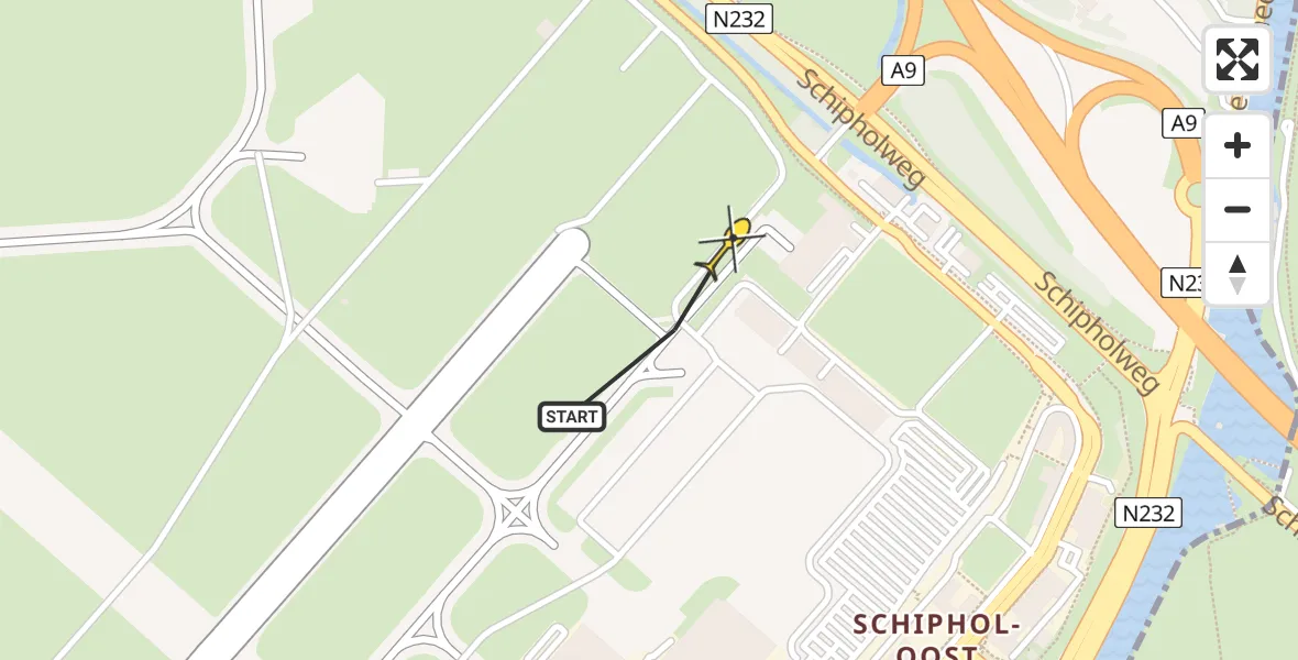Routekaart van de vlucht: Politiehelikopter naar Schiphol