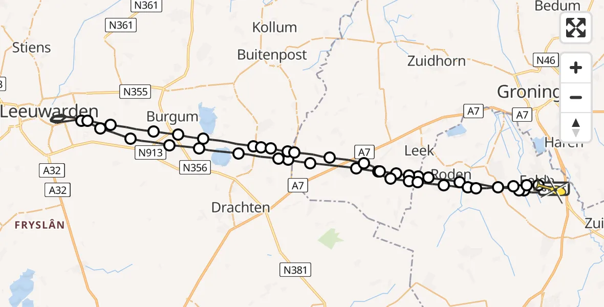 Routekaart van de vlucht: Lifeliner 4 naar Groningen Airport Eelde