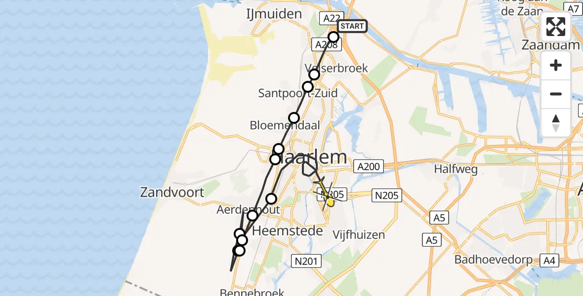 Routekaart van de vlucht: Politieheli naar Haarlem