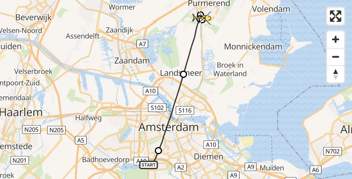 Routekaart van de vlucht: Lifeliner 1 naar Purmerend