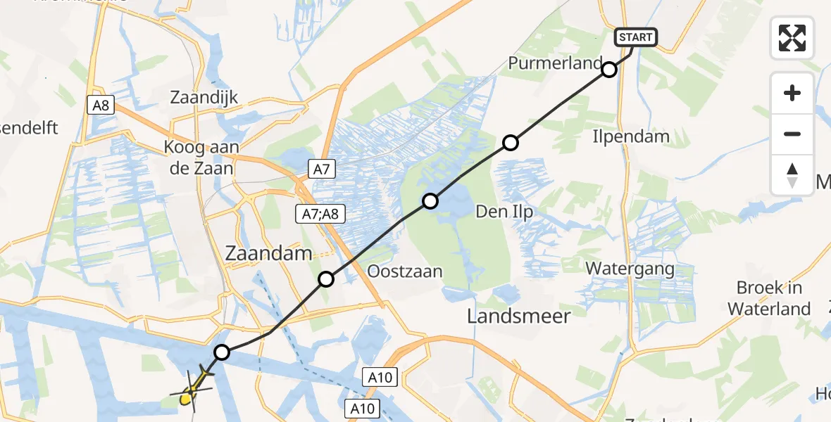 Routekaart van de vlucht: Lifeliner 1 naar Amsterdam Heliport