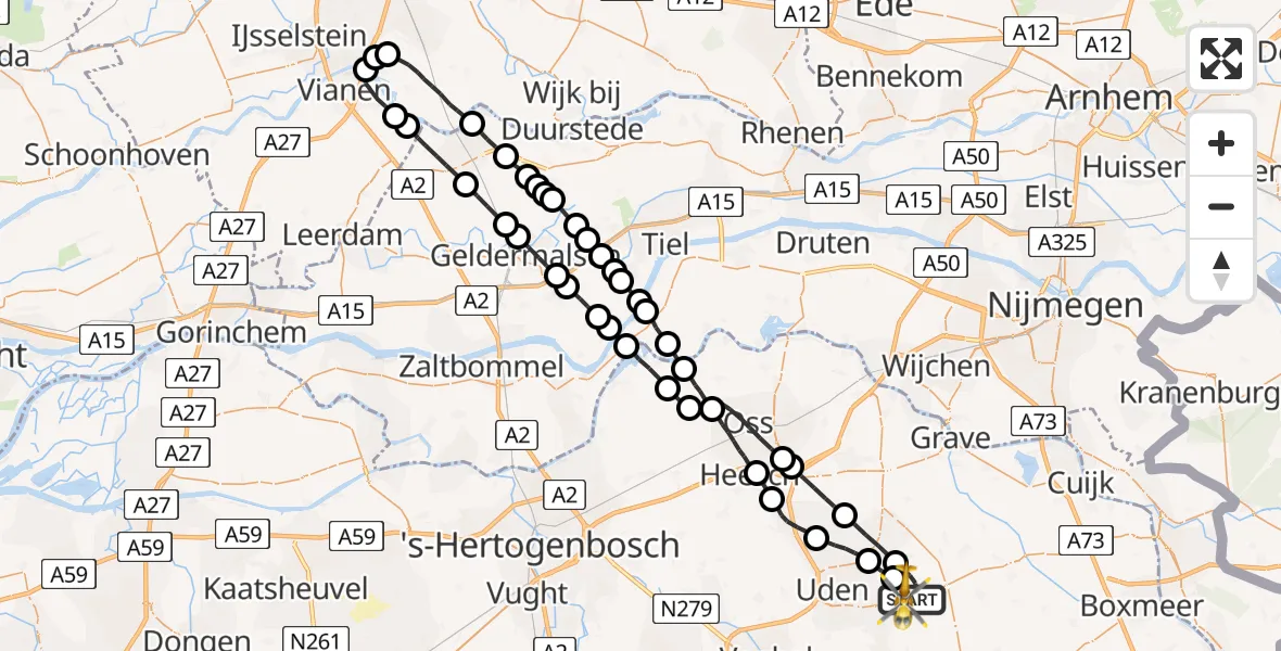 Vluchtroute Traumahelikopter Vliegbasis Volkel - Vliegbasis Volkel, 18 december 2022, 19:34