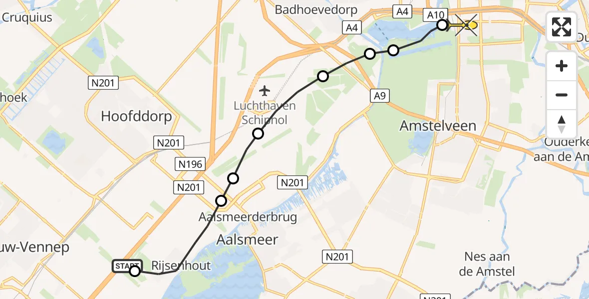 Routekaart van de vlucht: Lifeliner 1 naar VU Medisch Centrum Amsterdam