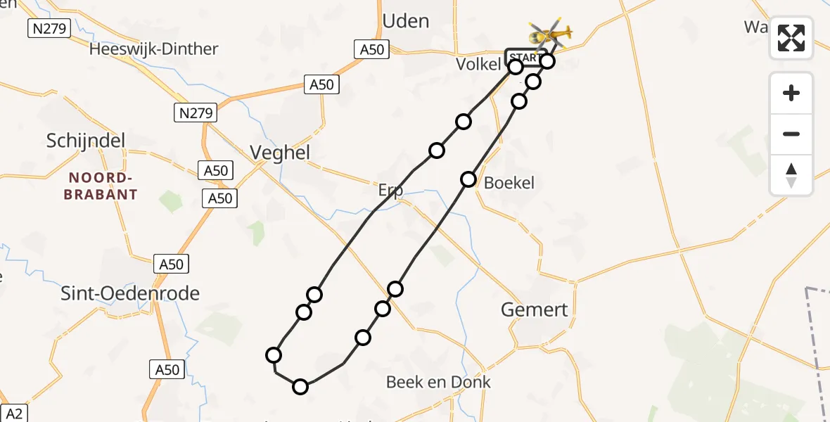 Vluchtroute Traumahelikopter Vliegbasis Volkel - Vliegbasis Volkel, 19 december 2022, 08:13