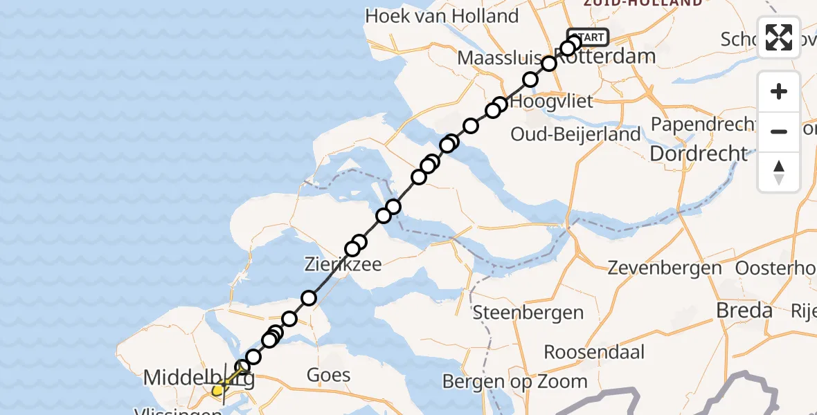 Routekaart van de vlucht: Lifeliner 2 naar Nieuw- en Sint Joosland