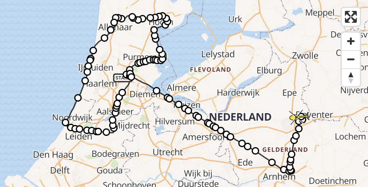 Routekaart van de vlucht: Politieheli naar Vliegveld Teuge