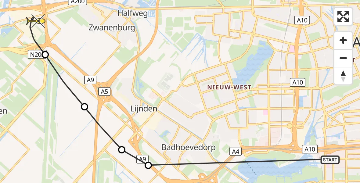 Routekaart van de vlucht: Lifeliner 1 naar Vijfhuizen