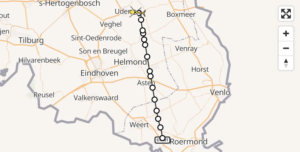 Routekaart van de vlucht: Lifeliner 3 naar Vliegbasis Volkel