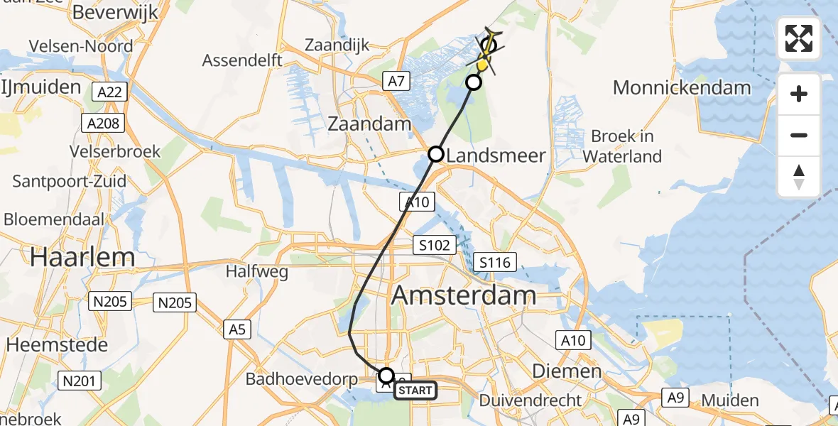 Routekaart van de vlucht: Lifeliner 1 naar Purmerland