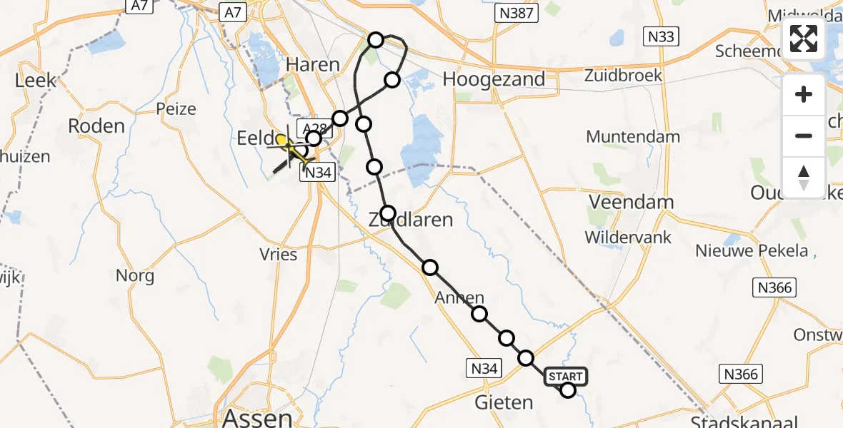 Routekaart van de vlucht: Lifeliner 4 naar Groningen Airport Eelde