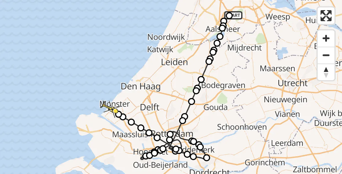 Routekaart van de vlucht: Politiehelikopter naar 's-Gravenzande