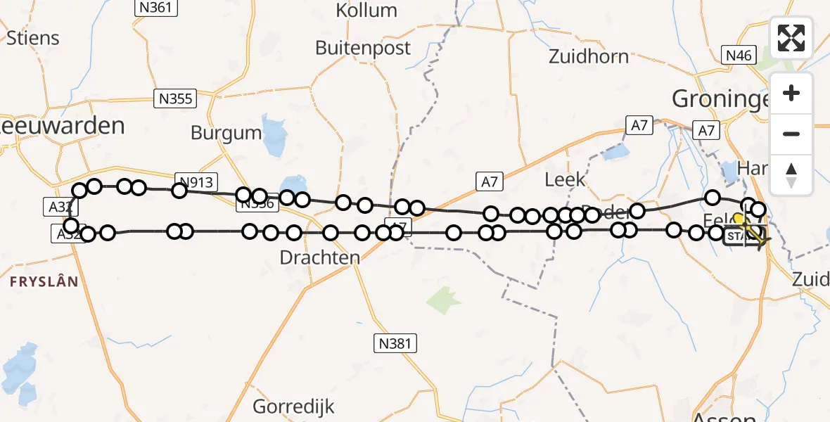 Routekaart van de vlucht: Lifeliner 4 naar Groningen Airport Eelde
