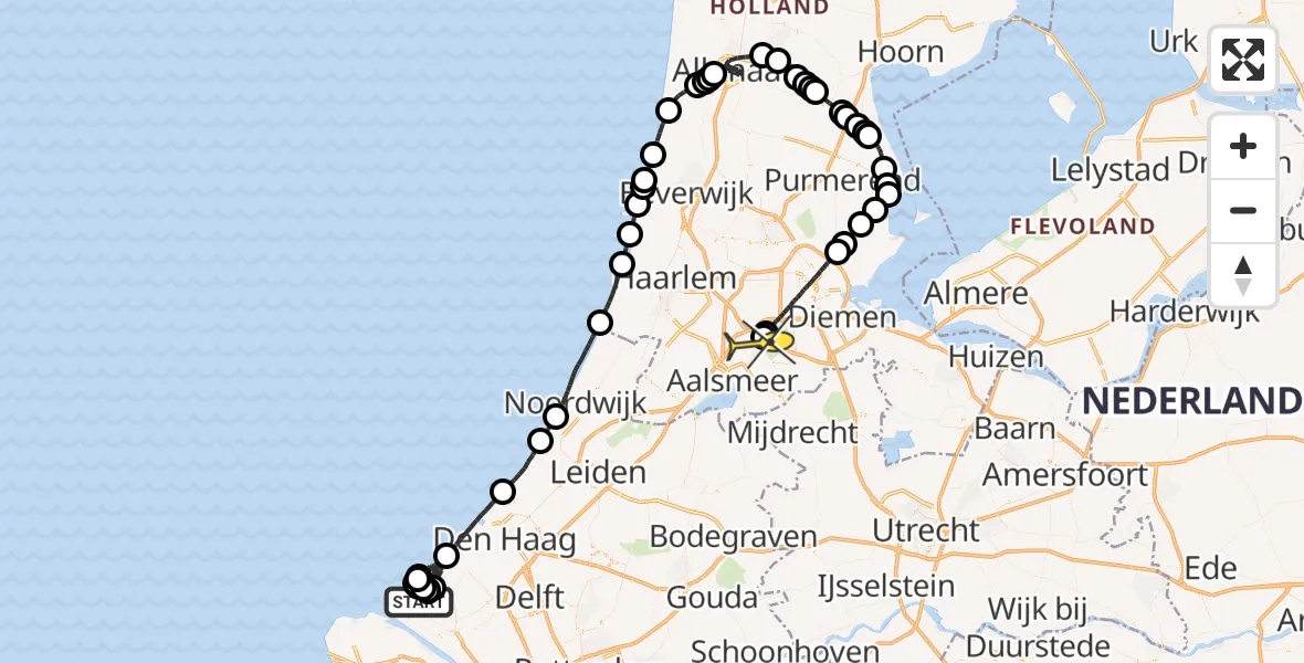 Routekaart van de vlucht: Politiehelikopter naar Schiphol