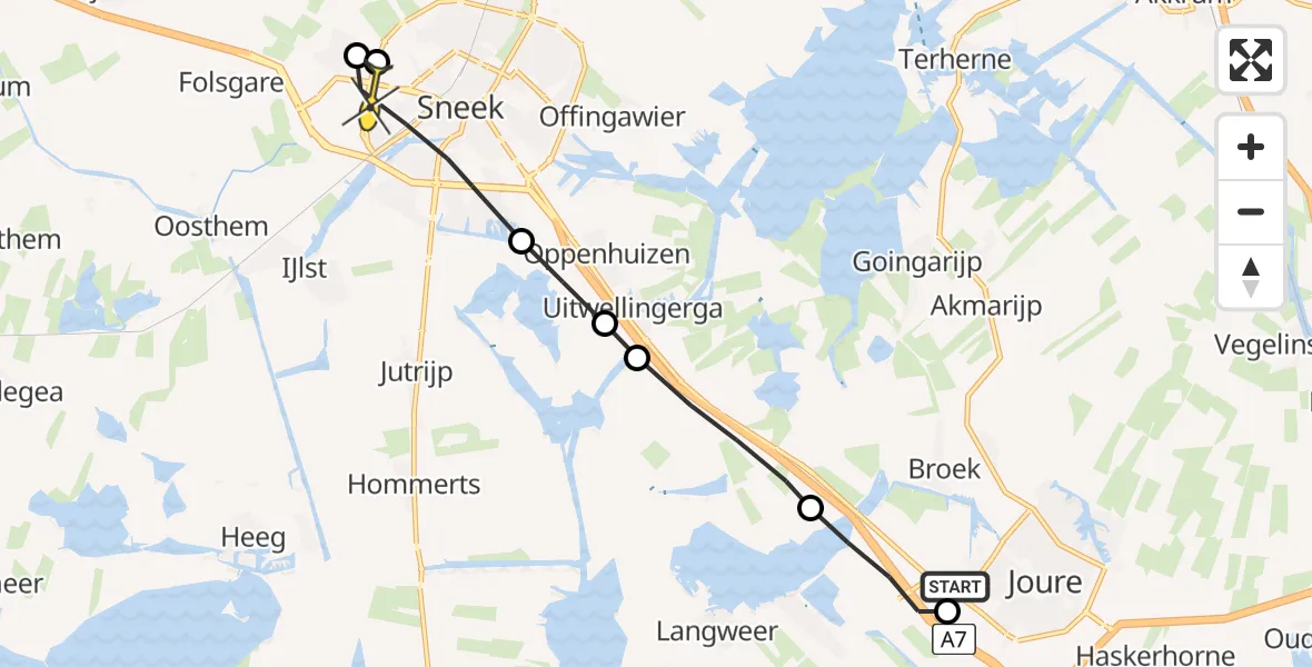 Routekaart van de vlucht: Lifeliner 4 naar Sneek