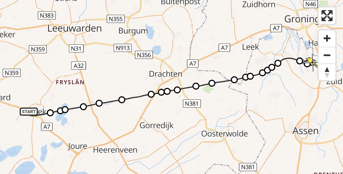 Routekaart van de vlucht: Lifeliner 4 naar Groningen Airport Eelde