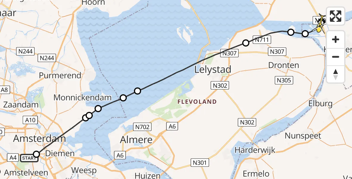 Routekaart van de vlucht: Lifeliner 1 naar Kampen
