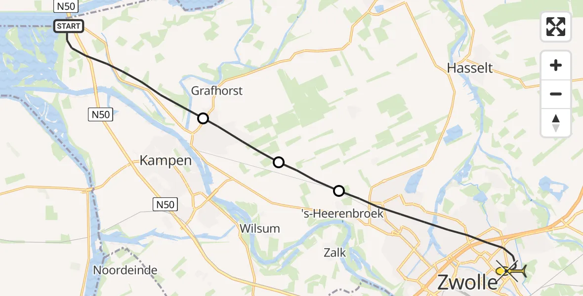 Routekaart van de vlucht: Lifeliner 1 naar Zwolle