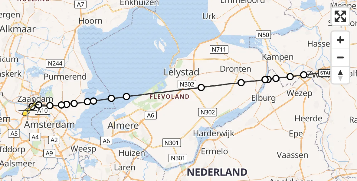 Routekaart van de vlucht: Lifeliner 1 naar Amsterdam Heliport