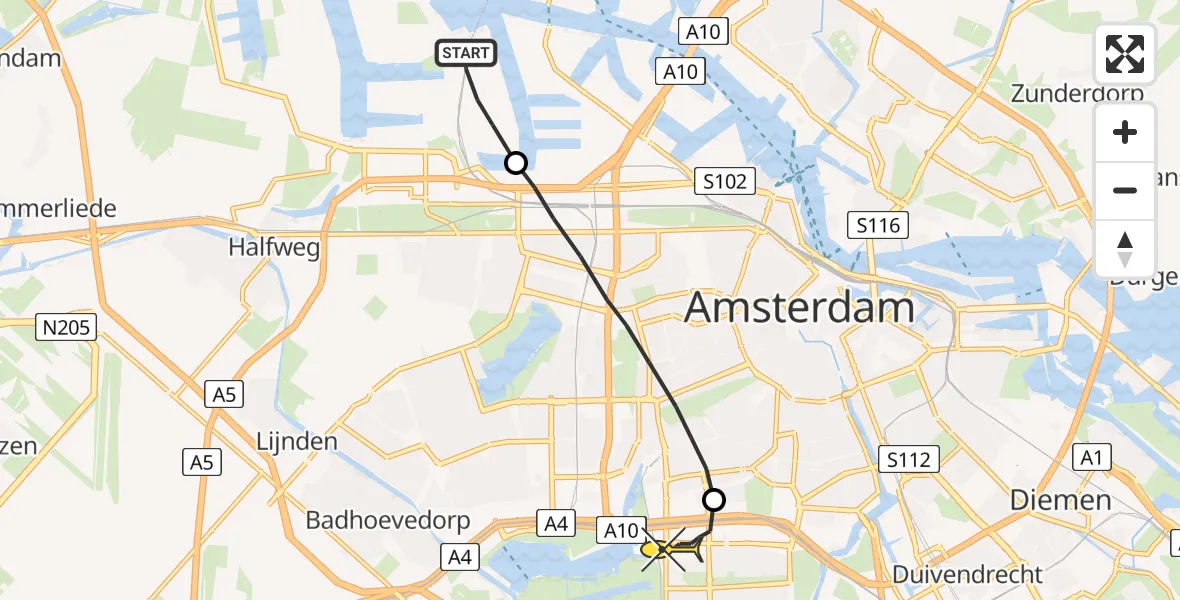 Routekaart van de vlucht: Lifeliner 1 naar VU Medisch Centrum Amsterdam