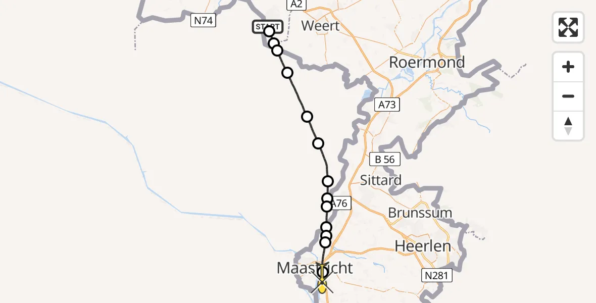 Routekaart van de vlucht: Lifeliner 3 naar Maastricht UMC+