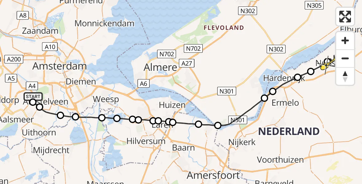 Routekaart van de vlucht: Politieheli naar Nunspeet