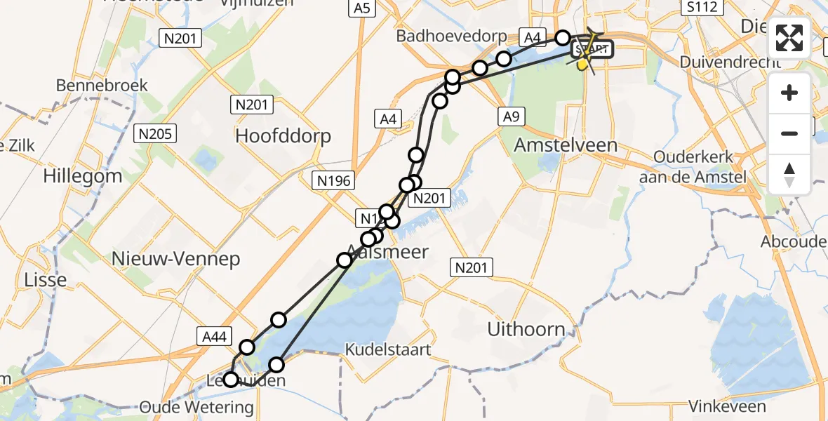 Routekaart van de vlucht: Lifeliner 1 naar VU Medisch Centrum Amsterdam