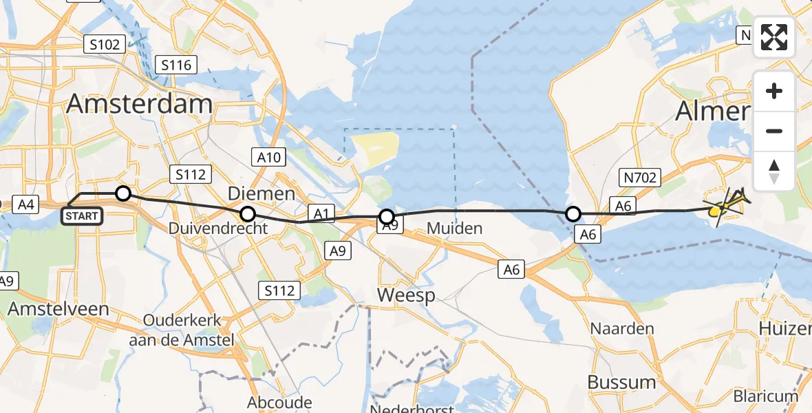 Routekaart van de vlucht: Lifeliner 1 naar Almere