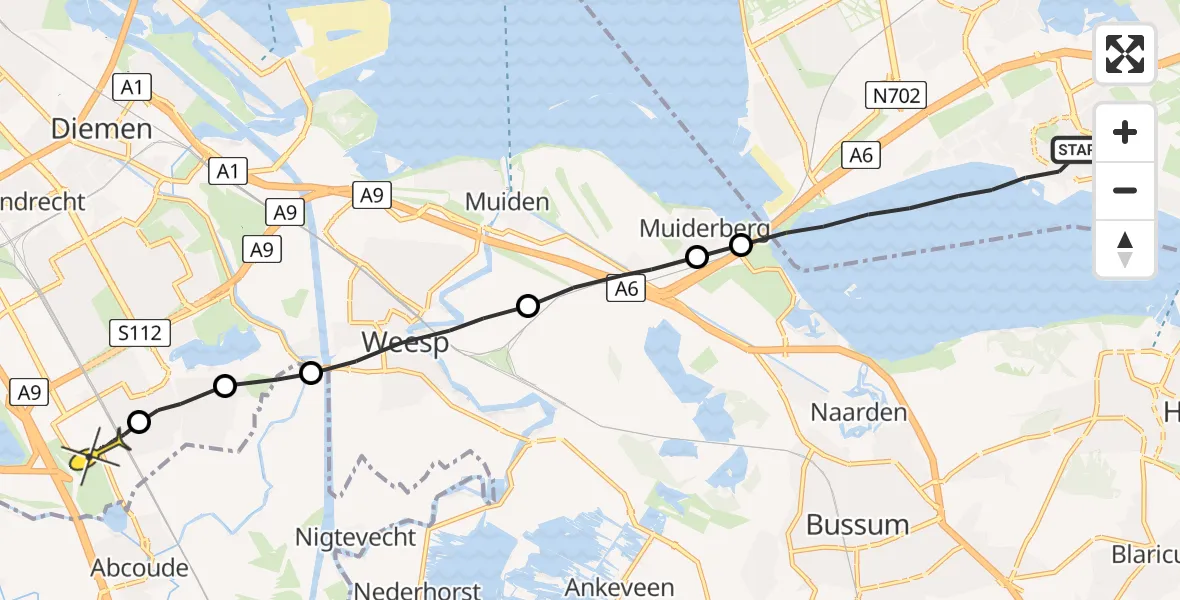 Routekaart van de vlucht: Lifeliner 1 naar Academisch Medisch Centrum (AMC)