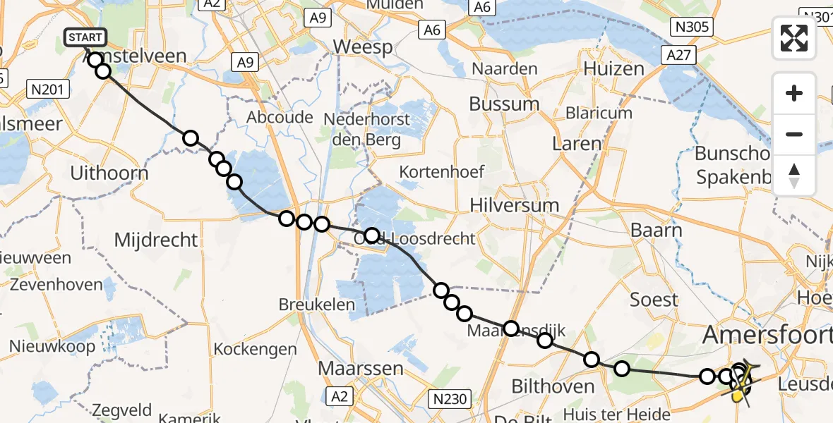 Routekaart van de vlucht: Politieheli naar Leusden