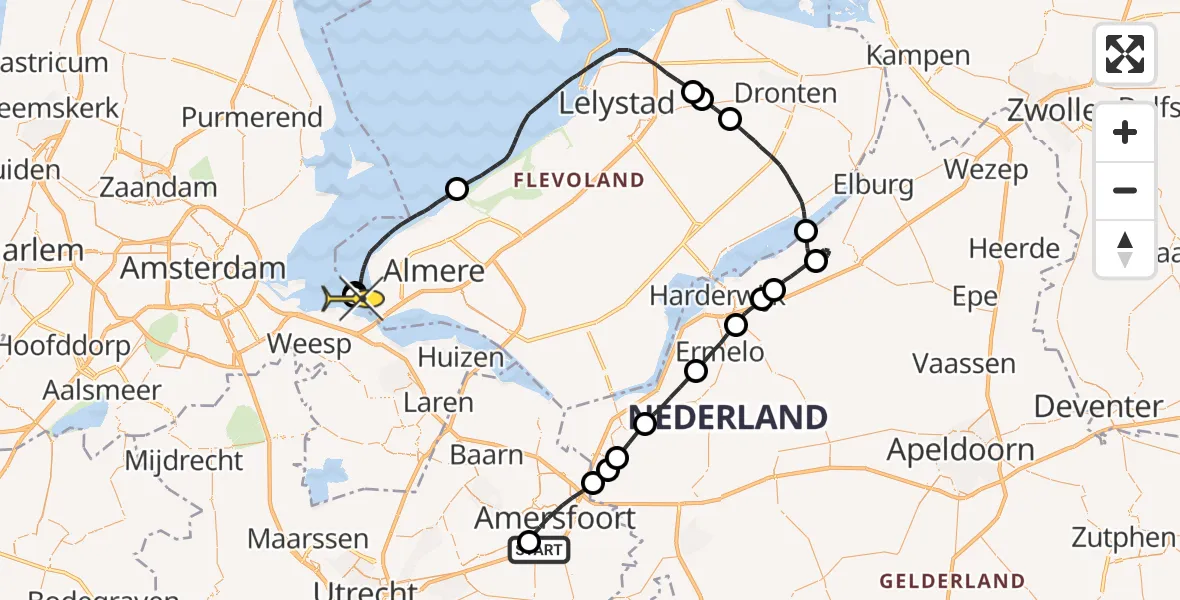 Routekaart van de vlucht: Politieheli naar Muiden