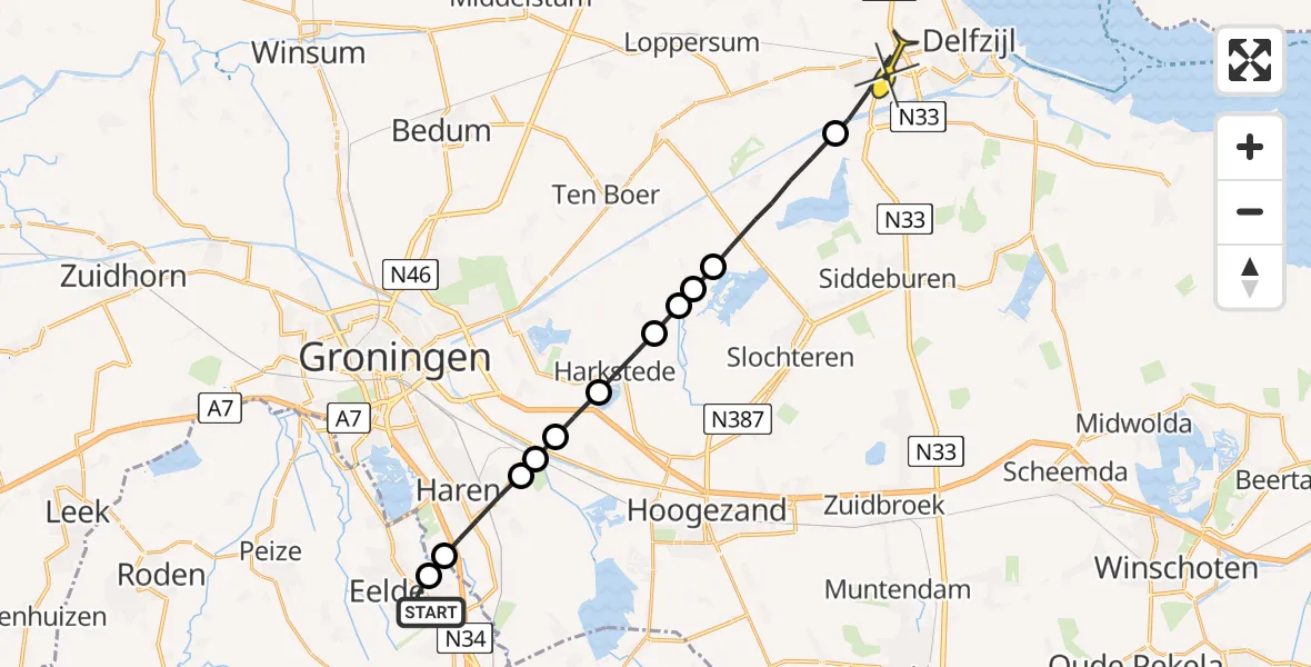 Routekaart van de vlucht: Lifeliner 4 naar Appingedam