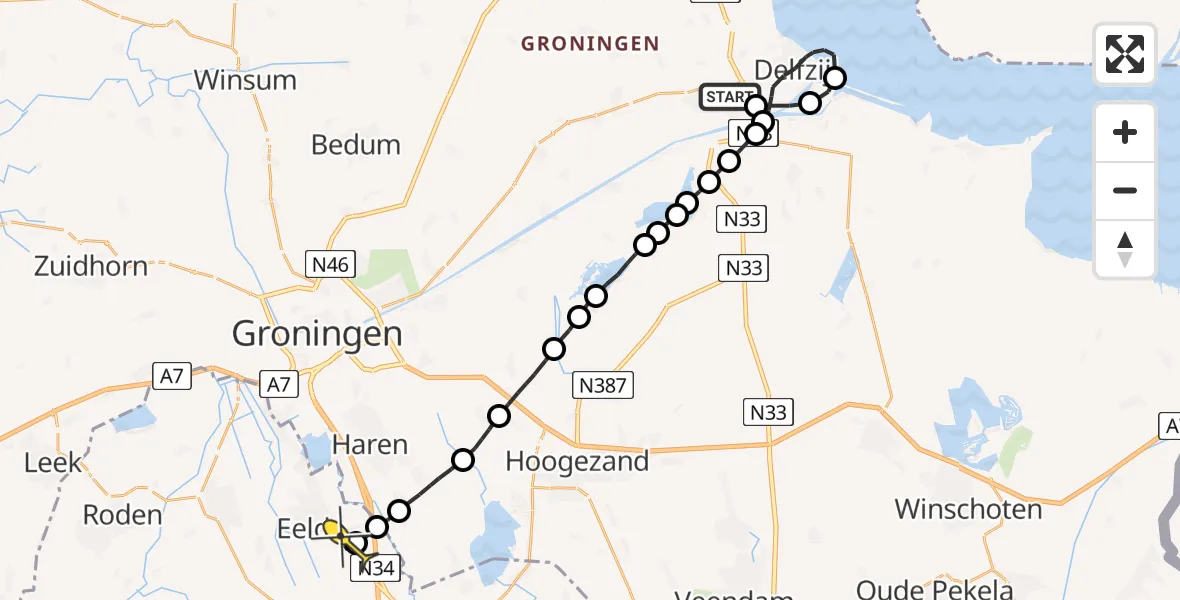 Routekaart van de vlucht: Lifeliner 4 naar Groningen Airport Eelde