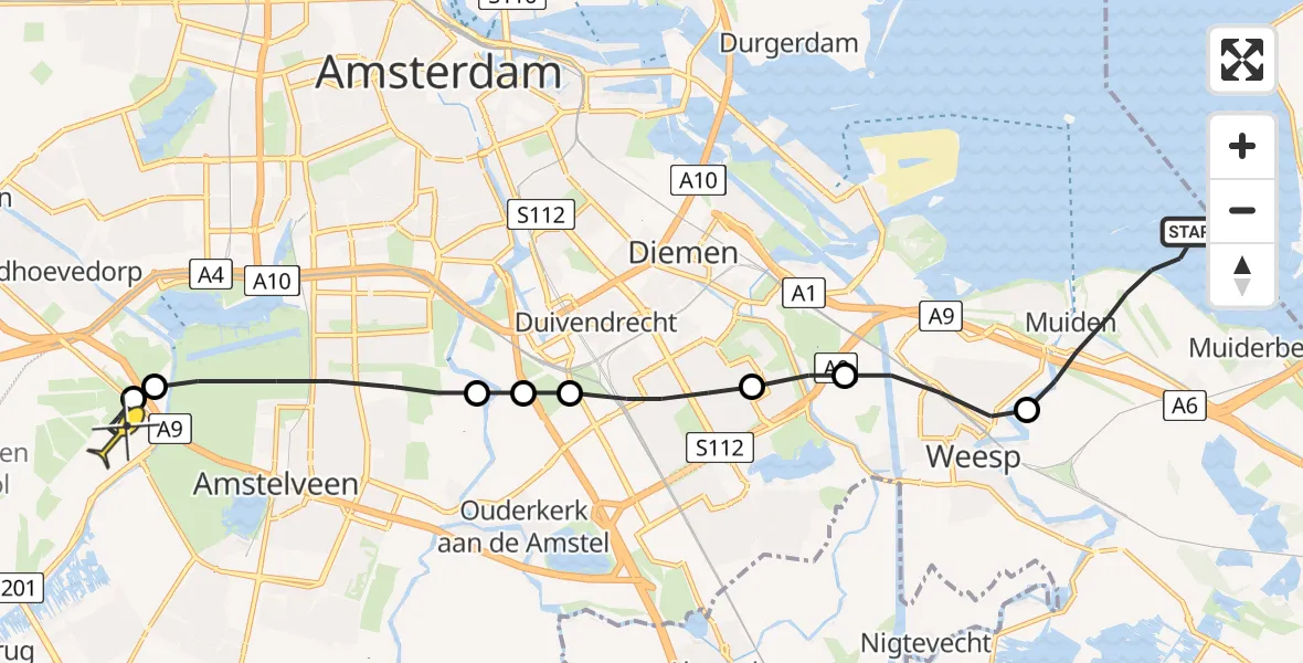 Routekaart van de vlucht: Politieheli naar Schiphol