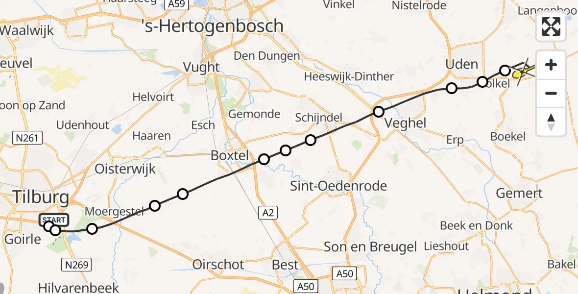 Routekaart van de vlucht: Lifeliner 3 naar Vliegbasis Volkel