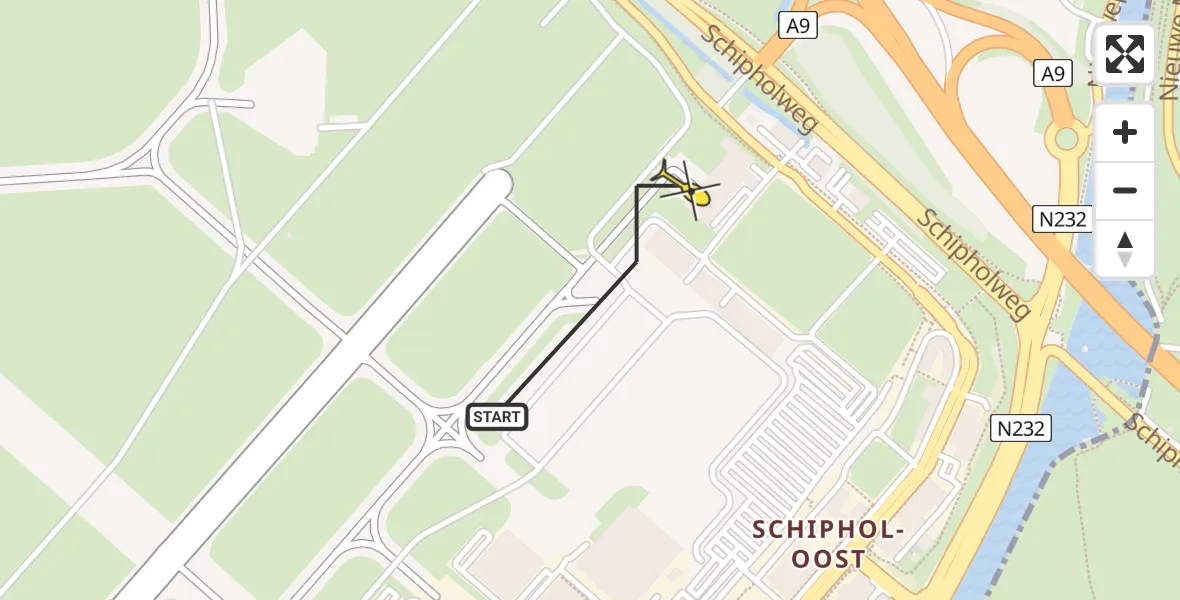 Routekaart van de vlucht: Politieheli naar Schiphol