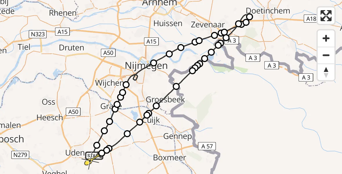 Routekaart van de vlucht: Lifeliner 3 naar Volkel