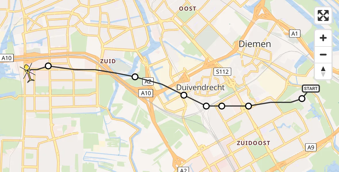 Routekaart van de vlucht: Lifeliner 1 naar VU Medisch Centrum Amsterdam