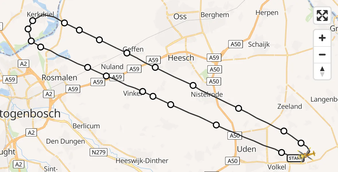 Vluchtroute Traumahelikopter Vliegbasis Volkel - Vliegbasis Volkel, 20 december 2022, 13:23