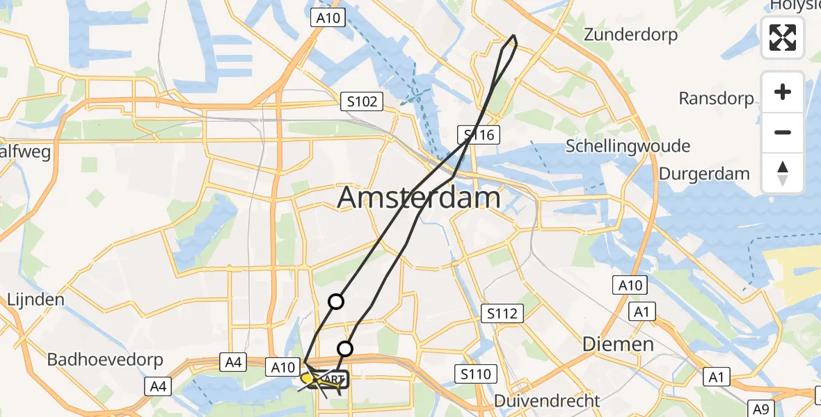Routekaart van de vlucht: Lifeliner 1 naar VU Medisch Centrum Amsterdam