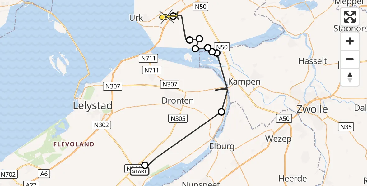 Routekaart van de vlucht: Ambulanceheli naar Tollebeek