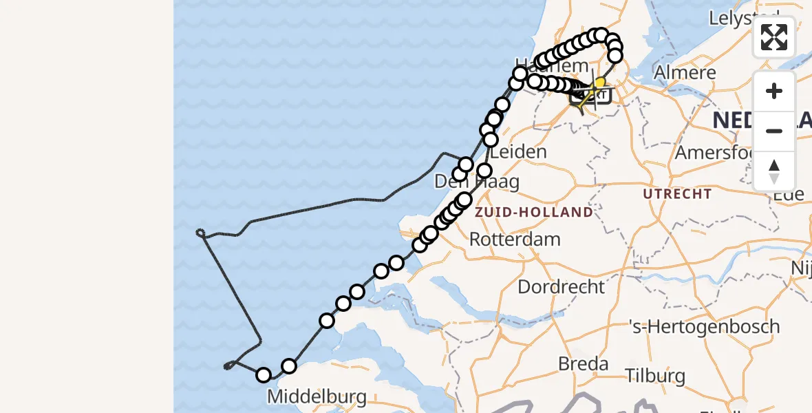 Routekaart van de vlucht: Politieheli naar Schiphol