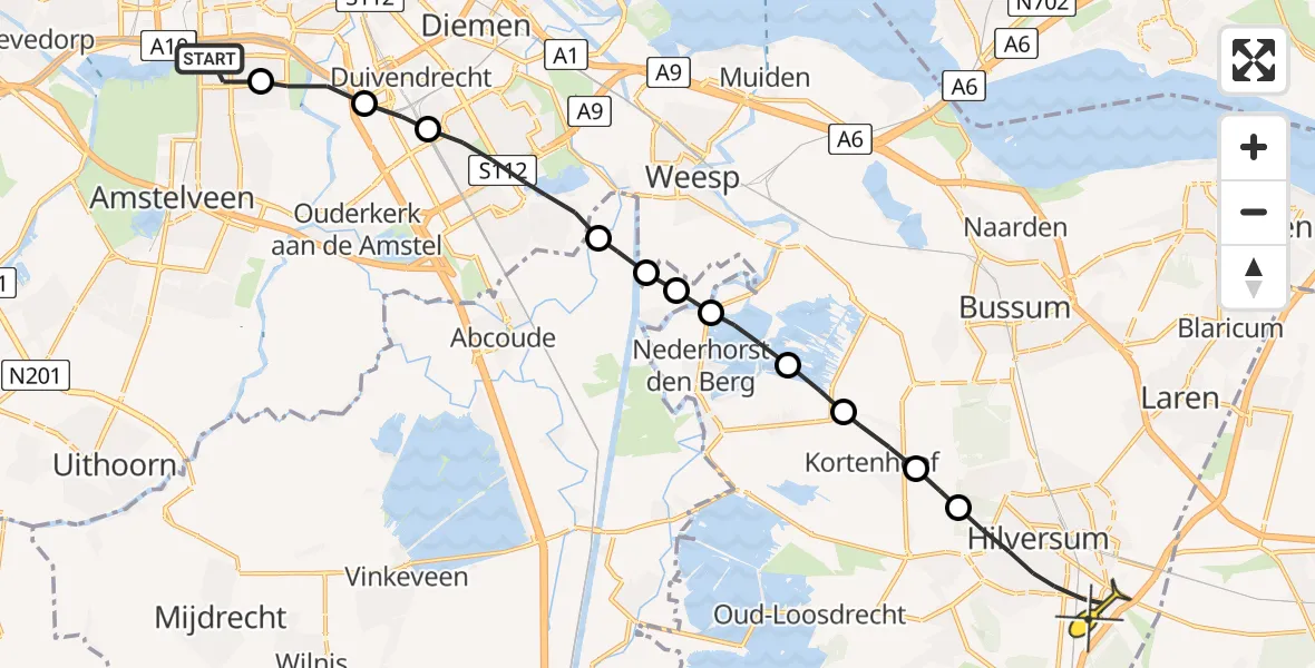 Routekaart van de vlucht: Lifeliner 1 naar Hilversum