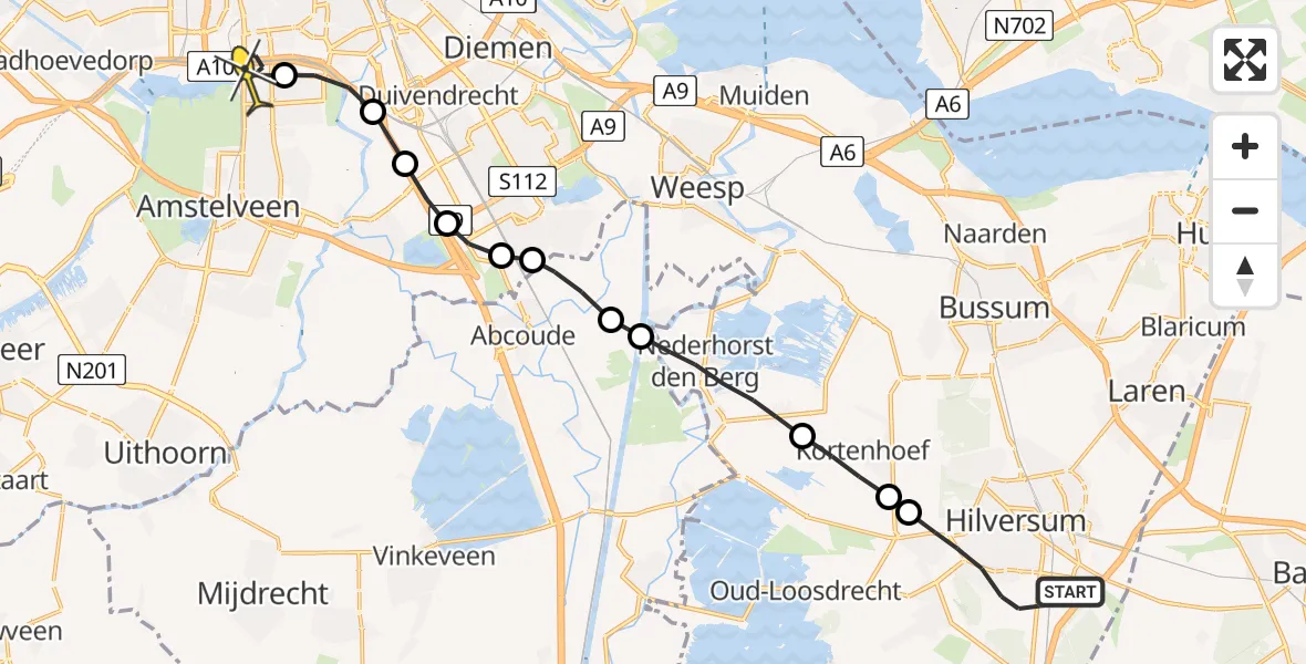 Routekaart van de vlucht: Lifeliner 1 naar VU Medisch Centrum Amsterdam