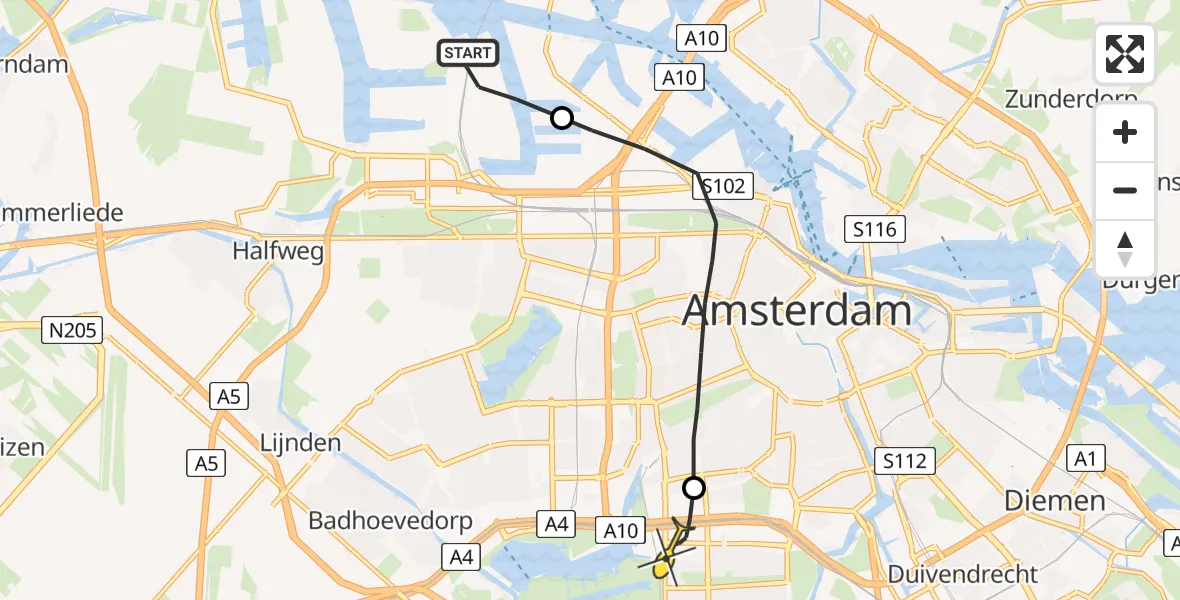 Routekaart van de vlucht: Lifeliner 1 naar VU Medisch Centrum Amsterdam