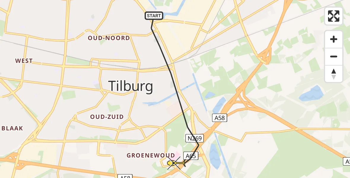 Routekaart van de vlucht: Lifeliner 3 naar Tilburg