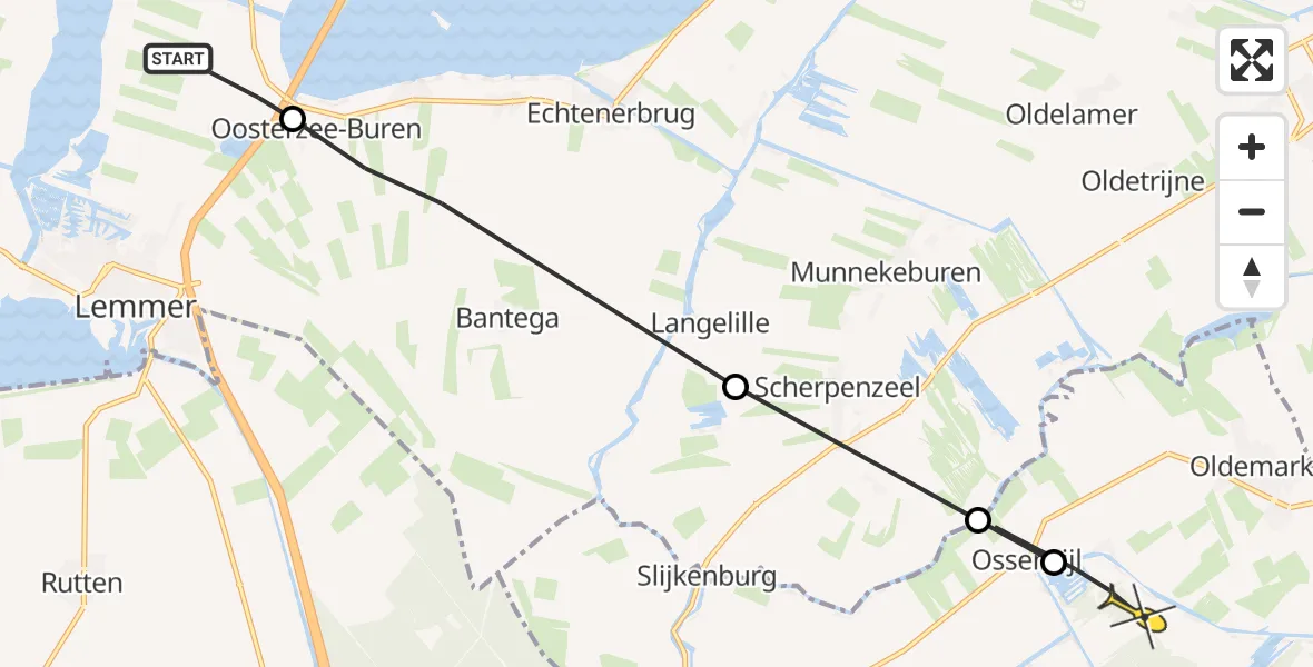 Routekaart van de vlucht: Ambulancehelikopter naar Ossenzijl